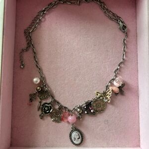 Elegant Pink and Silver Charm Necklace